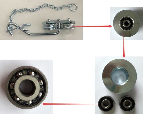 Sistema blanco de los rodillos del cablecarril del plátano del cinc con el rodamiento de bolitas resistente de cadena D64mm