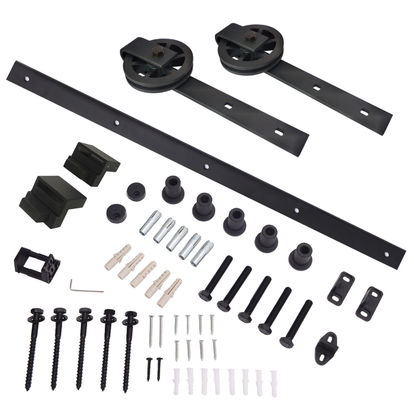 Solo equipo grande negro básico de desplazamiento de madera del rodillo de la rueda del rayo del hardware de la puerta de granero de los 6.6FT
