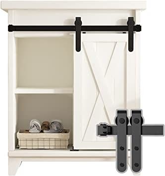 Gabinete Mini Barn Door Hardware Kit de la puerta doble los 8ft el 10ft negro