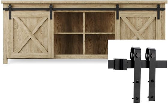 J negro forma la correa Mini Barn Door Hardware Kit 6 pies para las puertas de madera dobles